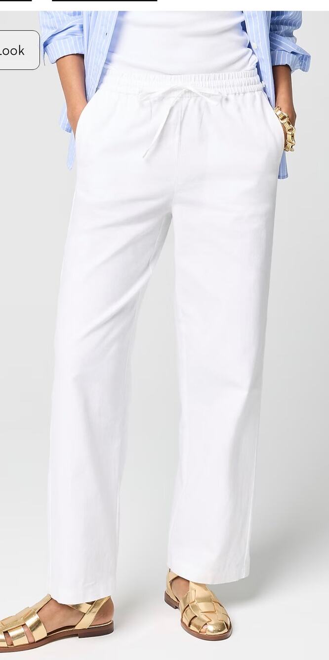 St. John's Bay Women's White Wide Leg Pants XL Linen Blend Pull On Coastal New